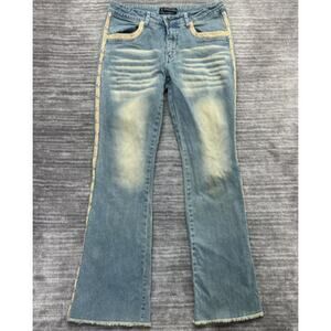 YOYO Jeans‎ Womens Size 9 Blue Y2k Flare Boho Studded Trim Side Slit NWOT Rare